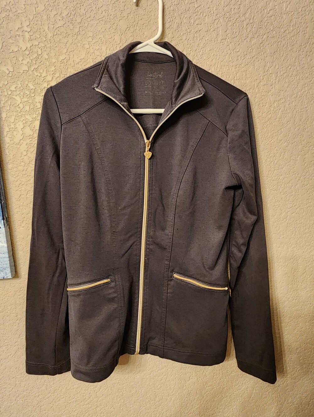 Heart Soul Charcoal Lightweight Zip Jacket with Gold Accents